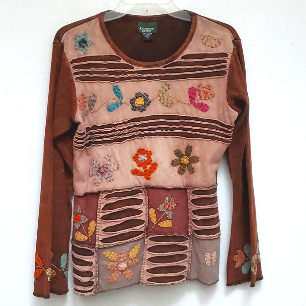 Kathmandu Imports Boho Chic Patchwork Top Size L
